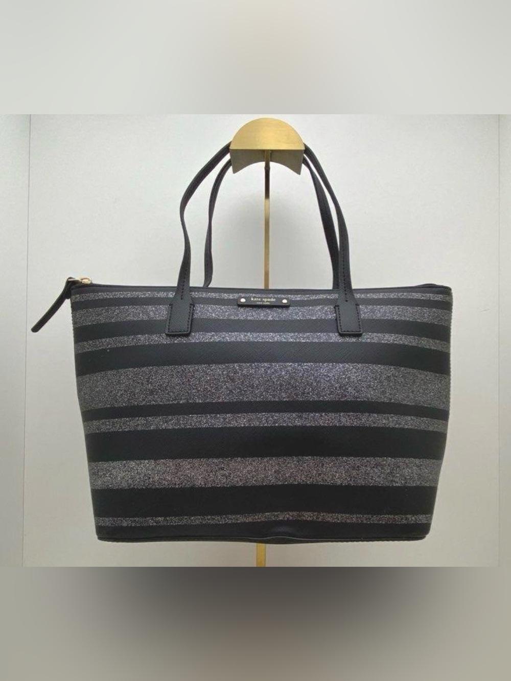 Kate Spade Black Glitter Stripe Hani Haven Lane Tote